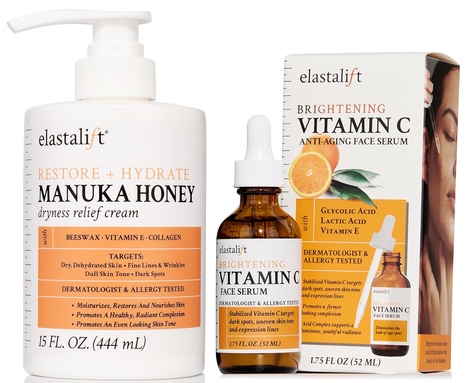 Elastalift Manuka Honey Hydrating Body Lotion + Vitamin C Anti-Aging Facial Serum Set