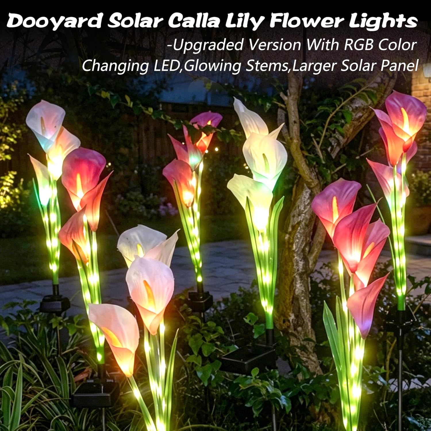 Solar Garden Lights 4 Pack,Calla Lily Flower Light, Upgraded Version with Glowing Stems, Color Changing Lights Outdoor for Garden Decoration, Yard Decor and Gift for Mother