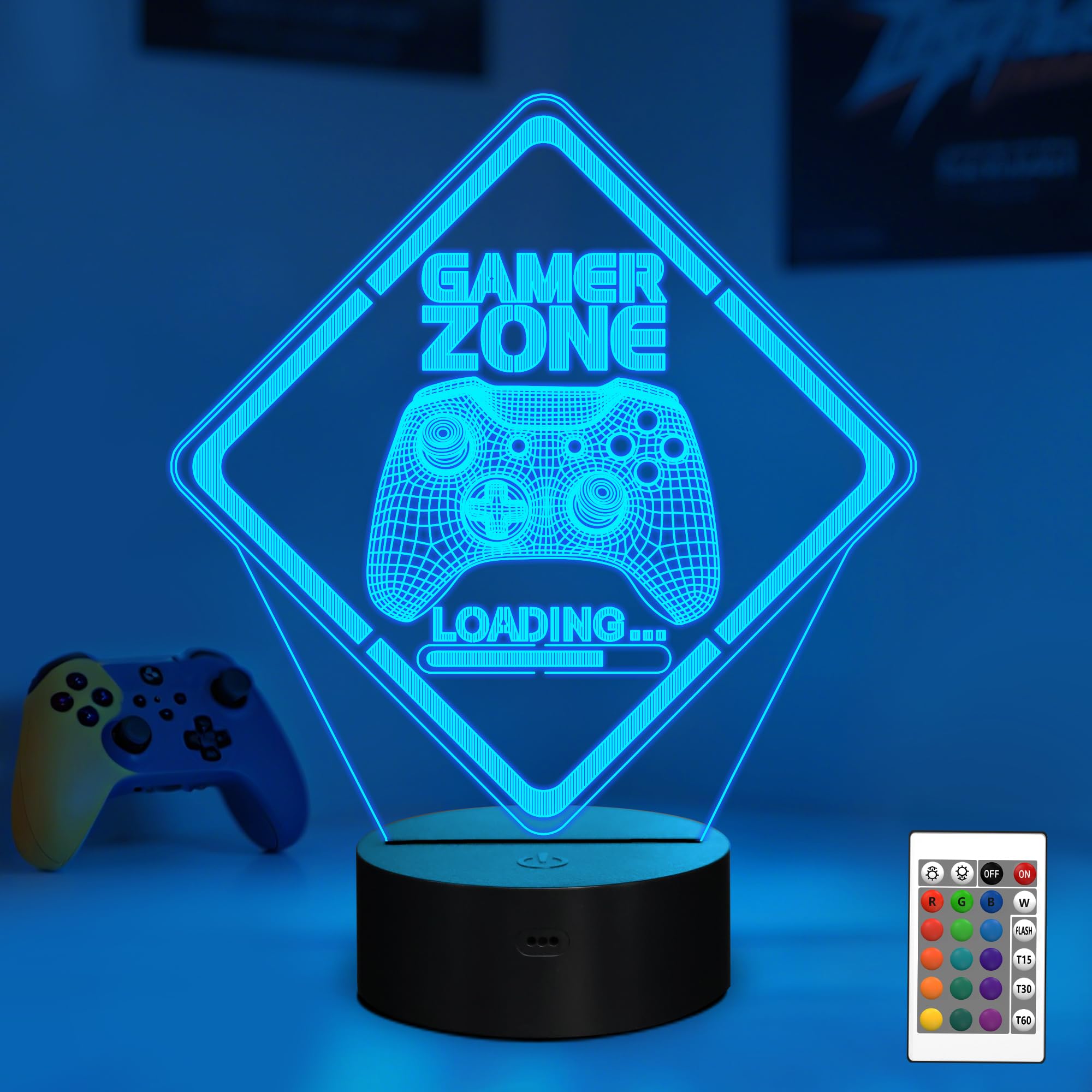YuanDian Gamer Zone Night Light,Gamepad Gamepad Graphic Video Games Gamer Gift Funny 3D Illusion Lamp 16 Colors Changing Touch & Remote Control for Men Teenagers and Kids