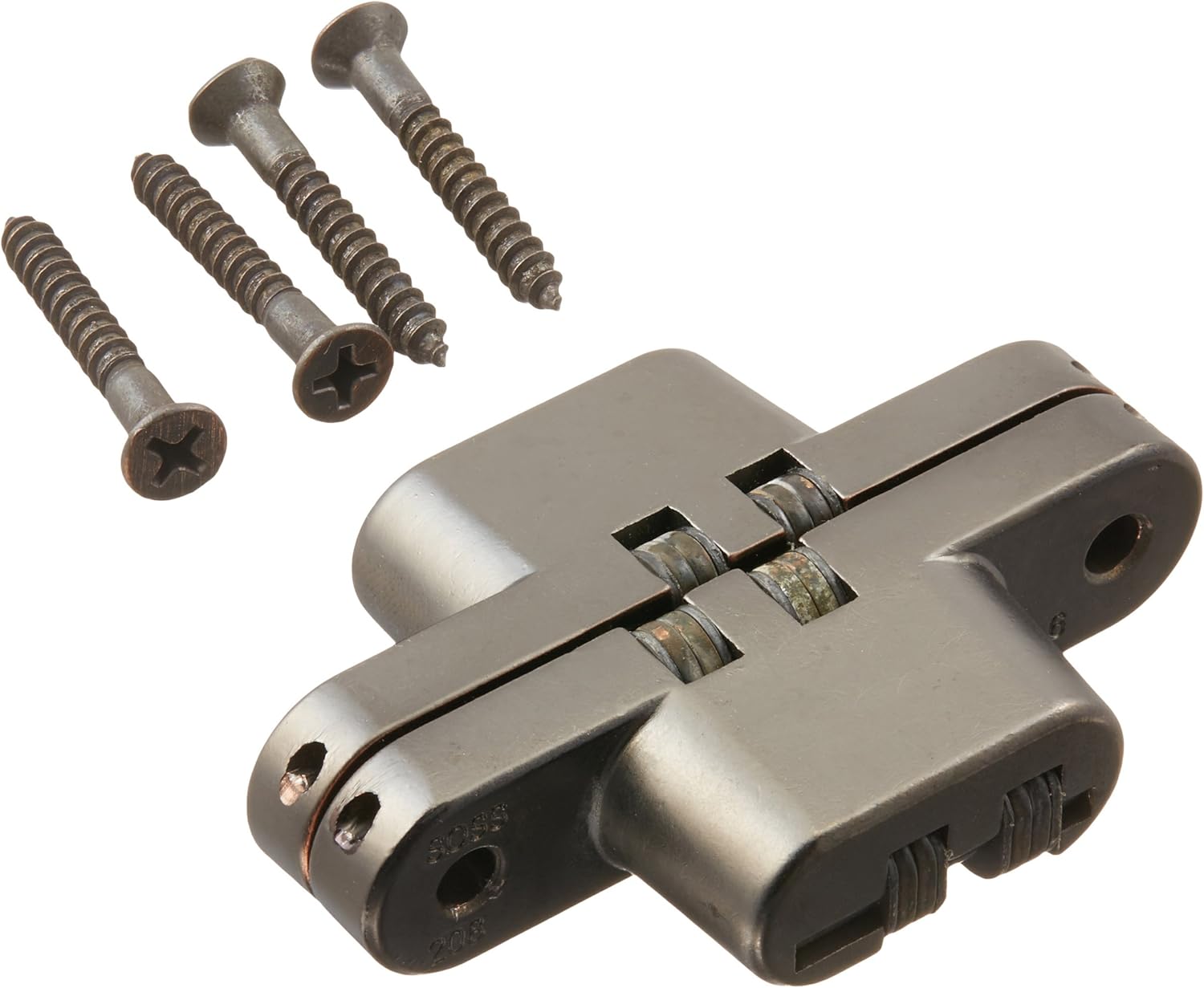 SOSS 208 Zinc Invisible Hinge with Holes for Wood or Metal Applications, Mortise Mounting, Bright Nickel Exterior Finish