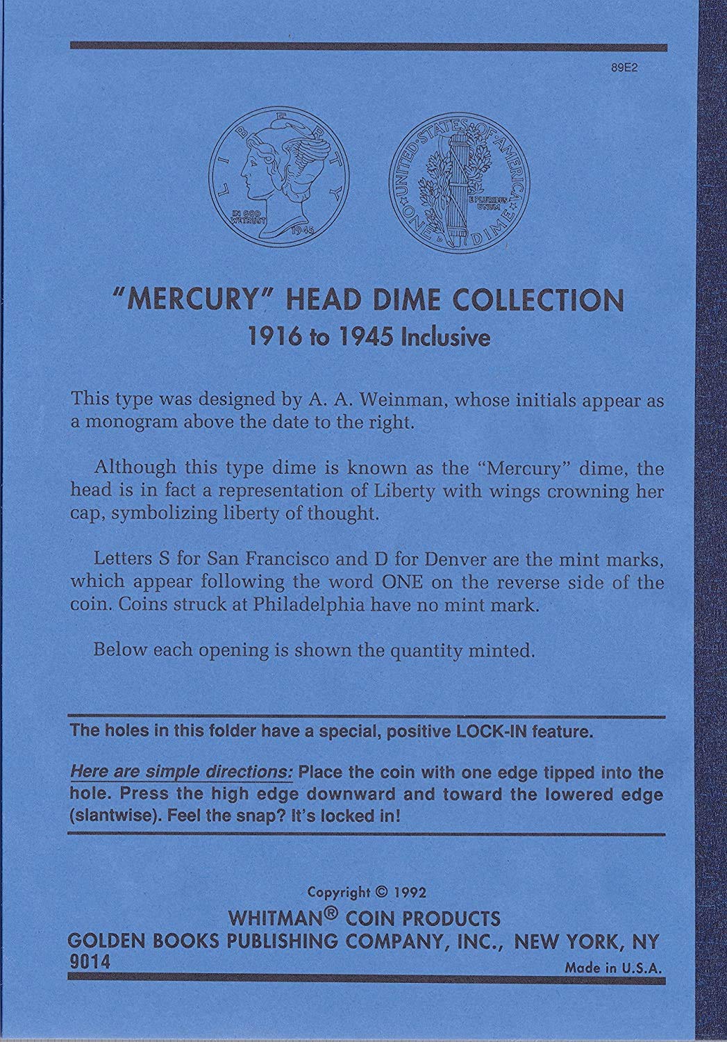 US Mint Whitman Mercury Dime Folder (1916-1945) #9014: 77-Piece