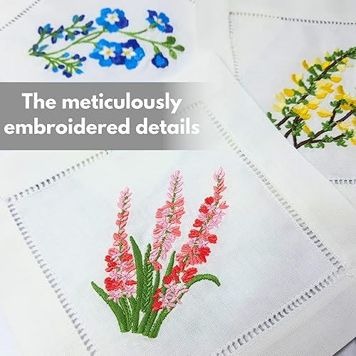 Miniatura 8 de Servilletas de cóctel bordadas blancas de 6 x 6 pulgadas, juego de 6 posavasos de tela, servilletas de cóctel bordadas de mariposa para servilletas