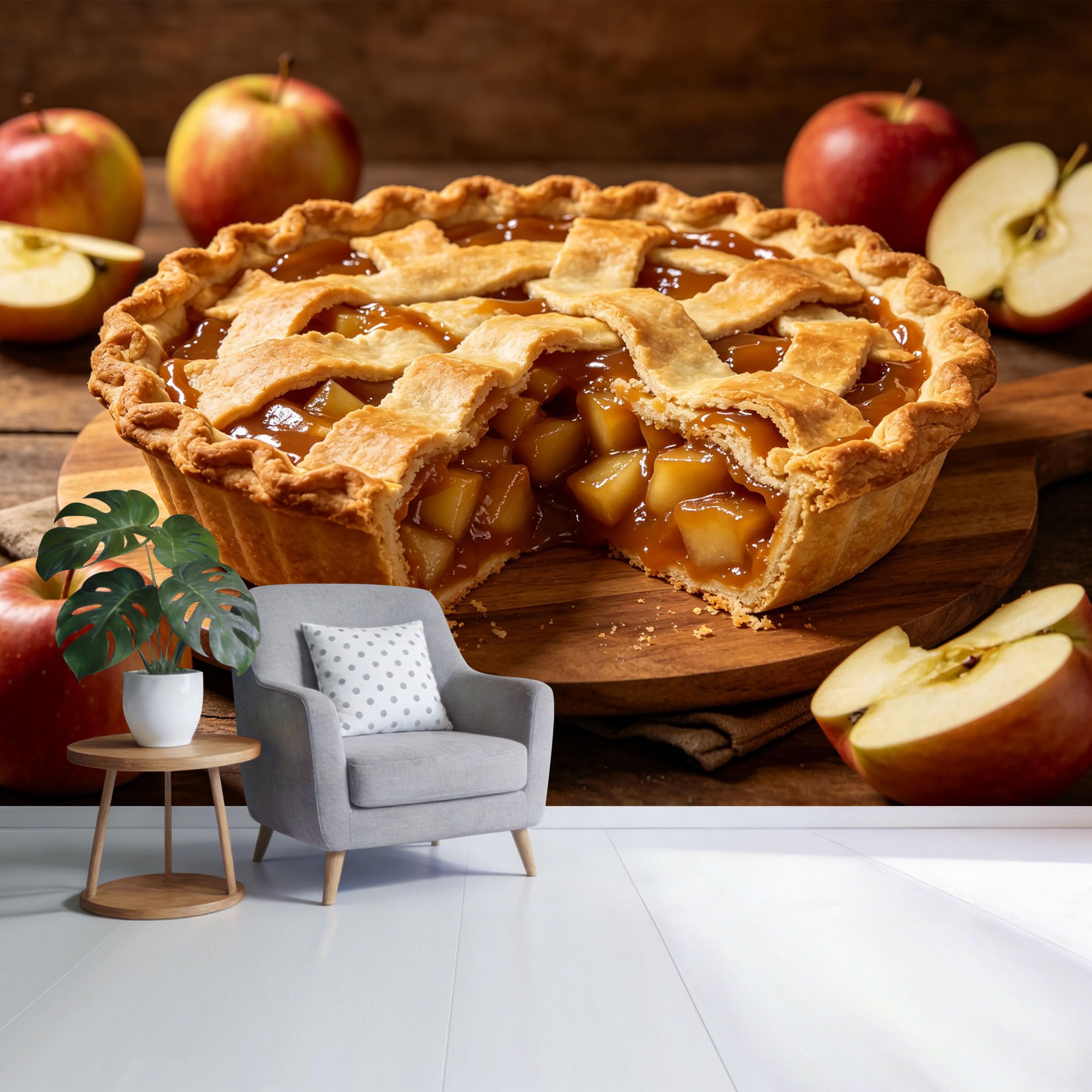 Custom Size Wall Mural Rustic Apple Pie Dessert Still Life Wooden Table Vintage Kitchen Food Photography SelfAdhesive Wall Fabric Removable Wallpaper for Home Office Decor