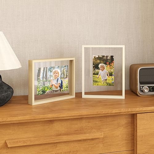 Miniatura 4 de Egofine Juego de 2 marcos flotantes de 8 x 10 pulgadas, marco de fotos de plexiglás doble, hecho de madera maciza, fotos de cualquier tamaño de