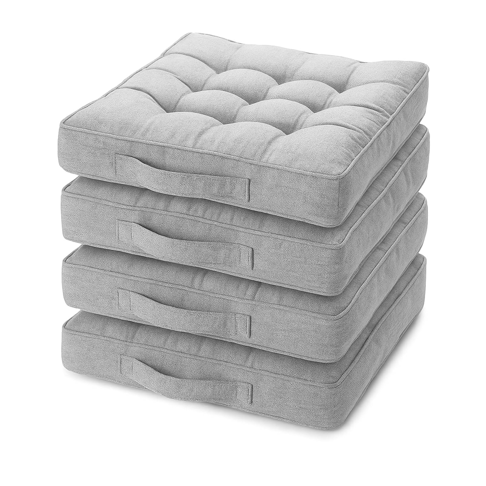 Booster Seat Cushion, 4PCS 47cm Square Chair Pad with 10cm Thick Coccyx Support for Tailbone, Hip, and Lower Back Relief with Handle Strap for Sofa Dining Room Garden and Kitchen, Grey