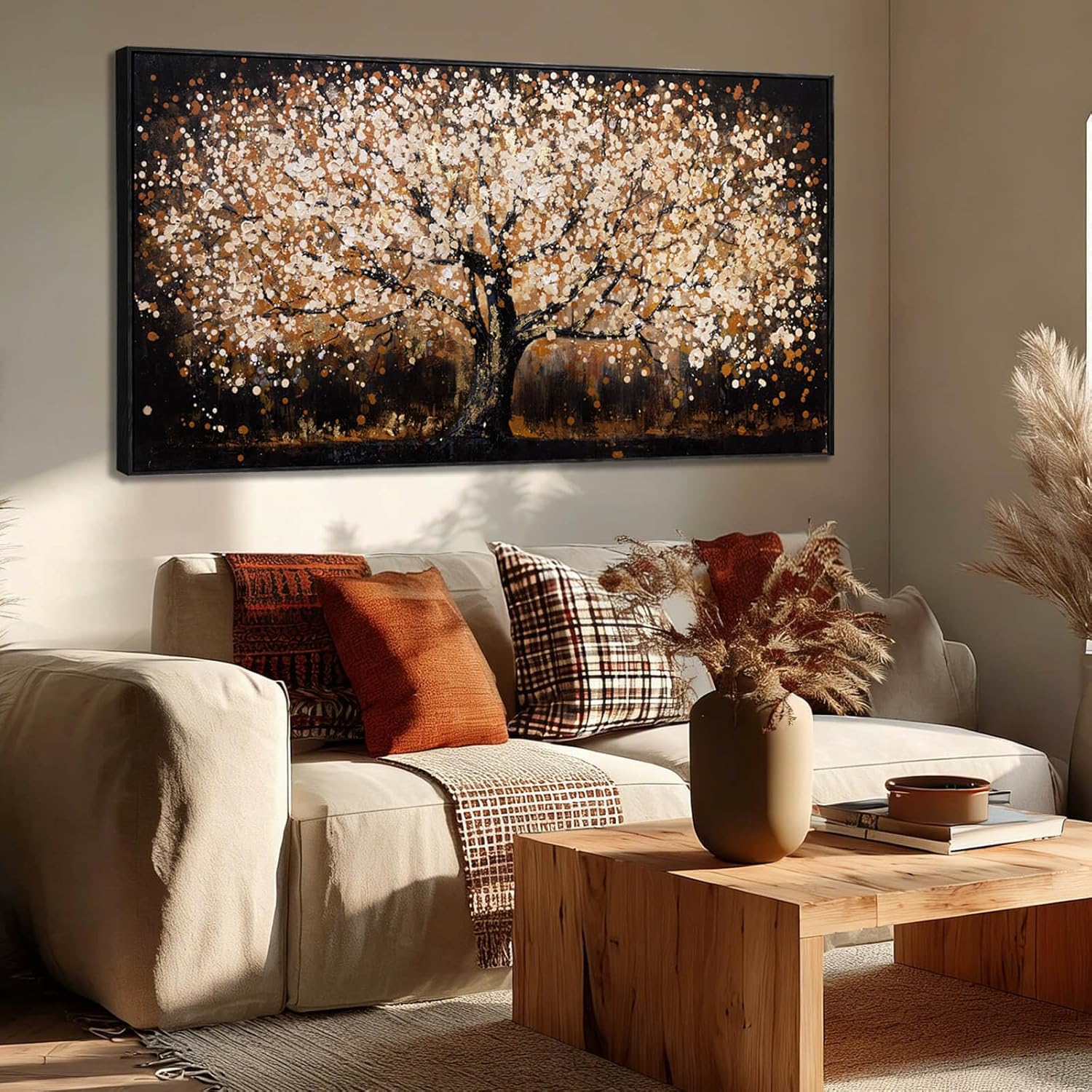 NBAODAN Black and Gold Wall Decor for Bedroom Tree Art Prints Brown Home Wall Decor Large Wall Art for Office Landscape Canvas Painting 24"x48"