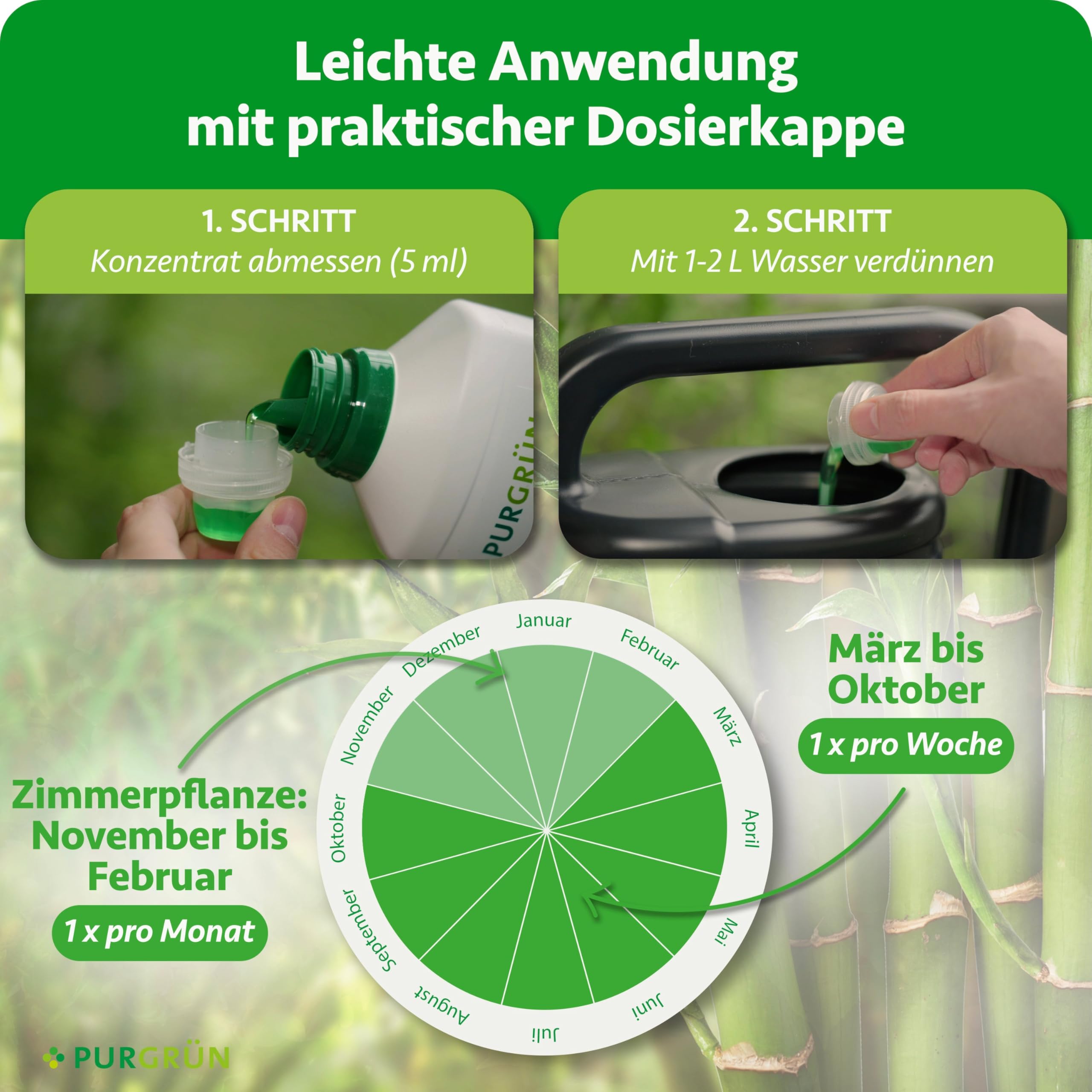 Bambusdünger 1 Liter – Extra Stickstoff für kräftiges Wachstum – Spurennährstoffe für intensive Blattfärbung – Ergiebiges Konzentrat für ca. 400 Liter Gießwasser – Premium-Flüssigdünger