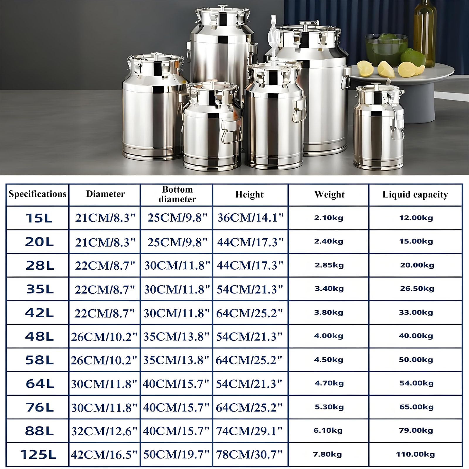 Tanque de fermentación de acero inoxidable sellado para leche con grifo de 15 125 L, contenedor de almacenamiento de leche casera, contenedor de transporte de 40 x 74 cm, ideal para elaboración
