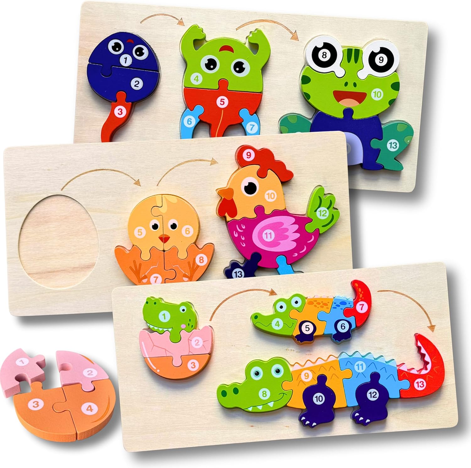 MASTER LEON – Wooden Toddler Puzzles 3-5 Year Old – Montessori Toddler Puzzle – Fine Motor Skills Toy – Animals & Vehicles Learning Games for Ages 3 4 5 (Animals (3pack))