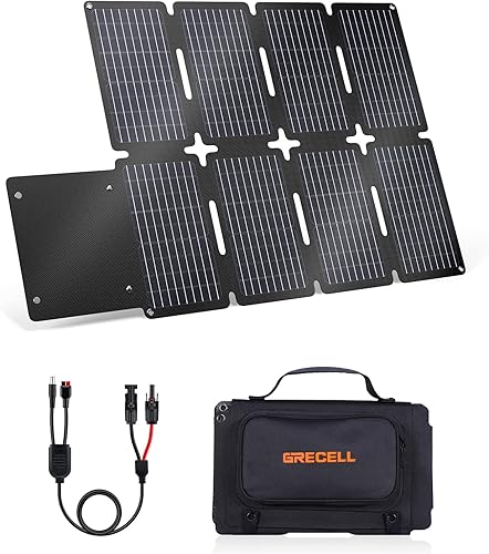 GRECELL Panel solar plegable de 80 W, cargador solar portátil con USB-A y USB-C QC3.0 (18W) IP67 impermeable para teléfono celular al aire libre,