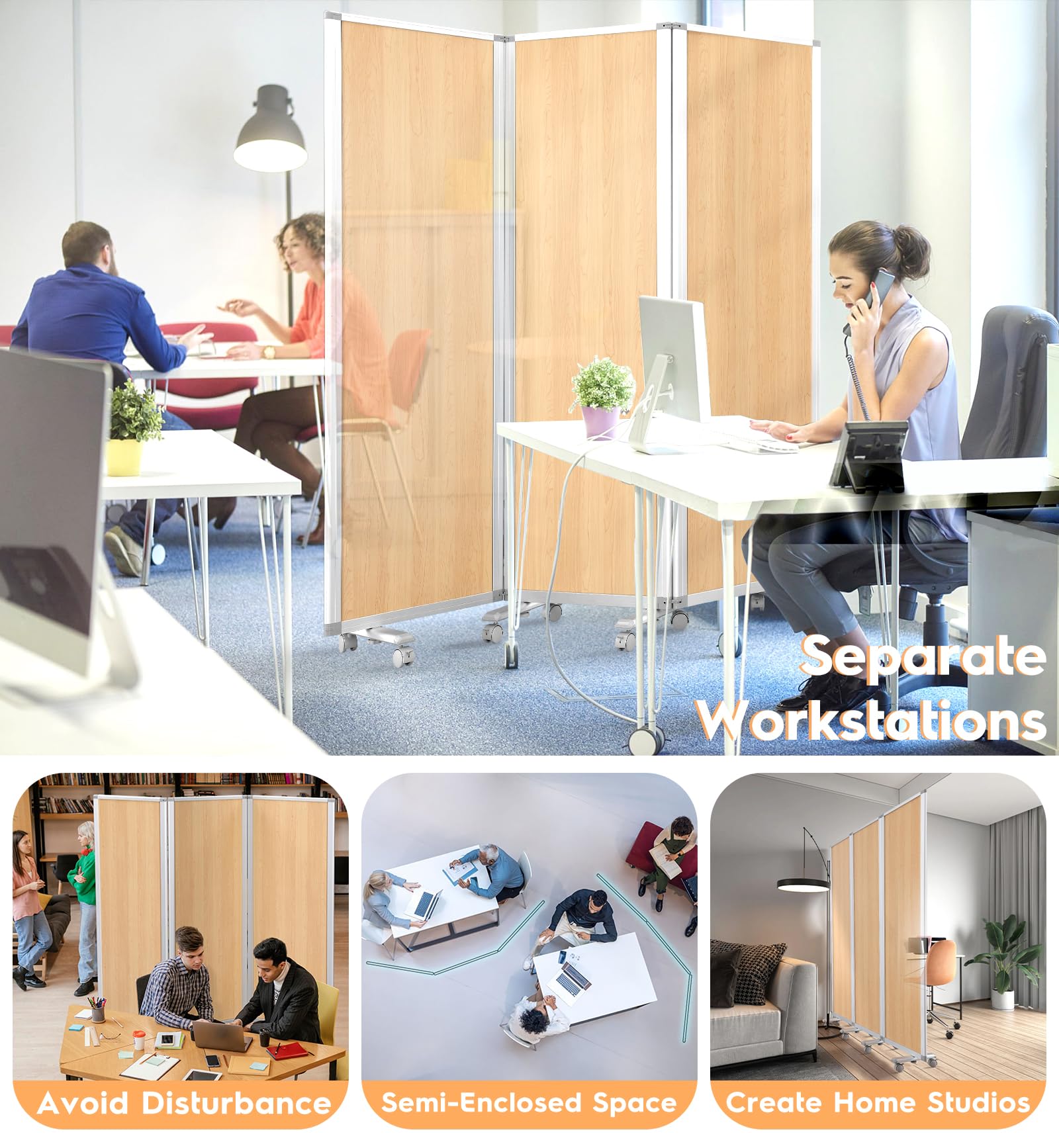 SWANCROWN Mobile Stellwand 180 x 180 cm, Pinnwand mit Rollen | 3-Teilig, Doppelseitig Nutzbar, auf 60 cm Zusammenklappbar, Stabiler Aluminiumrahmen, Präsentationswand Mobil für Büro