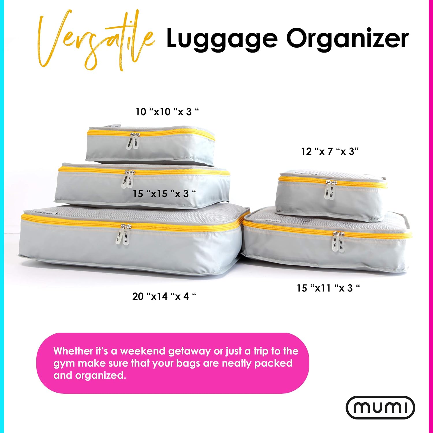 MUMI Packing Cubes - 5-Piece Packing Cubes for Travel & Suitcases, Pink, Small to Large - Image 3