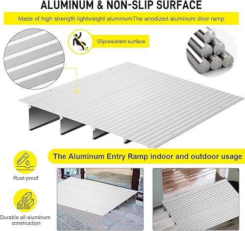 Miniatura 3 de Rampa para umbral de puerta DWALE de 4" de altura, rampa de aluminio para entrada o puertas con capacidad de carga de 800 lbs para sillas de ruedas,