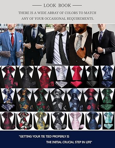 Miniatura 6 de Corbatas florales tejidas clásicas de 3.4 pulgadas para hombre, corbata formal, bolsillo cuadrado para boda con pañuelo