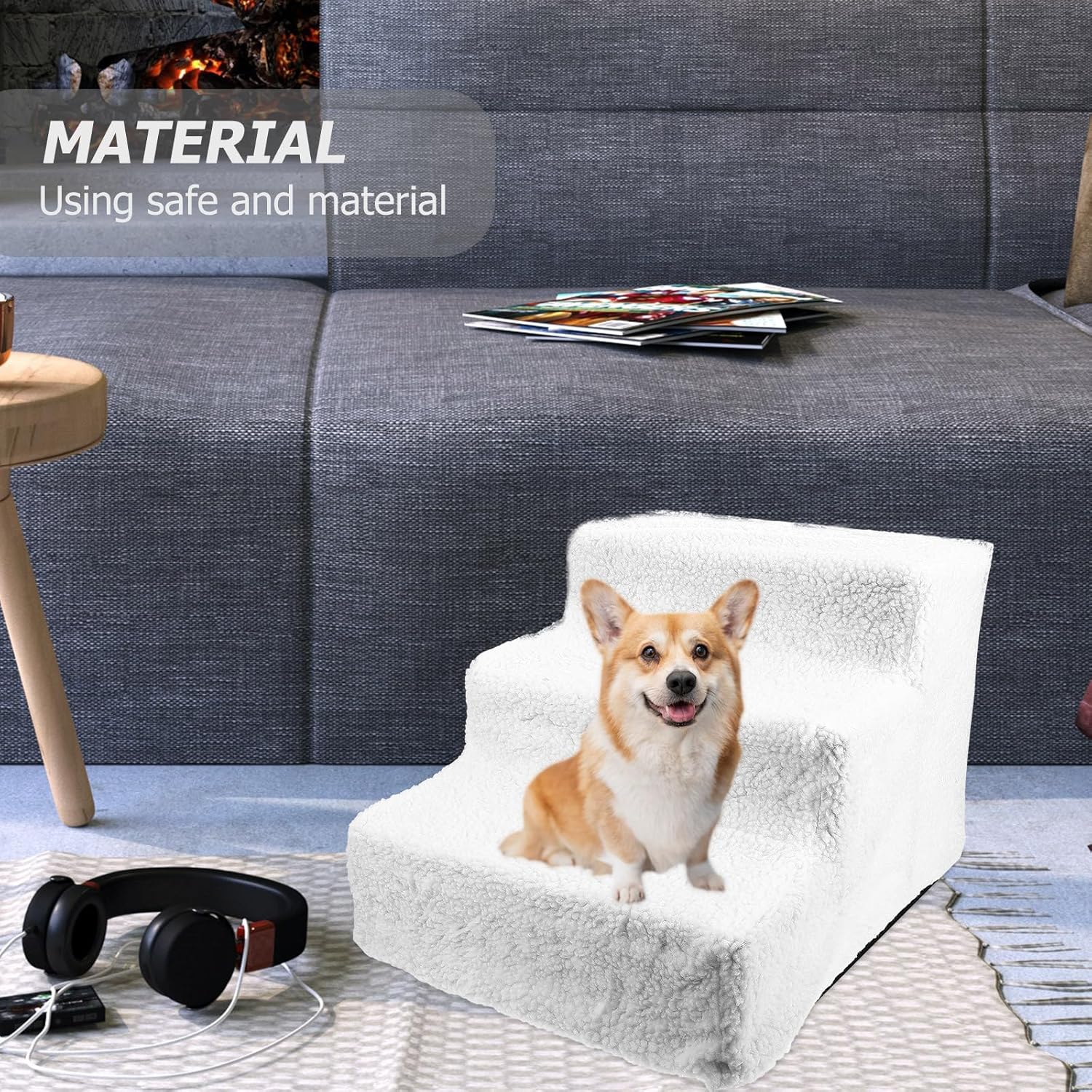 Cabilock Pet Steps and Dog Ladder Non-Slip Safety Stairs with Removable Cover White Modular Design Indoor Puppy Bed Stairs for Small Dogs and Cats