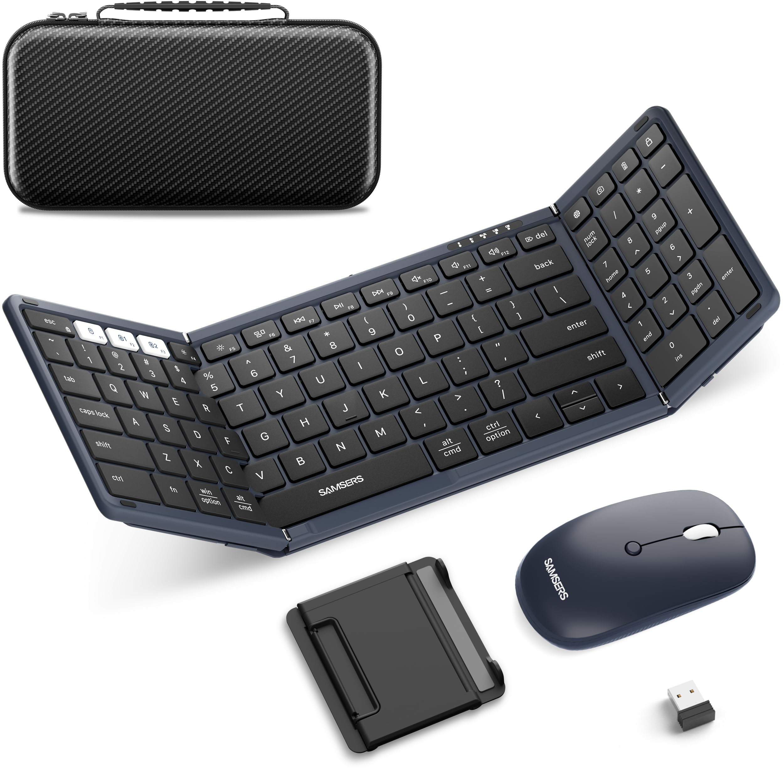 Photo 1 of Foldable Keyboard and Mouse, Samsers Folding Bluetooth Keyboard Combo, 2.4G + BT5.0 x 2, Full-Size Portable Travel Keyboard & Rechargeable Wireless Mouse for Windows Android iOS Mac OS, Midnight
