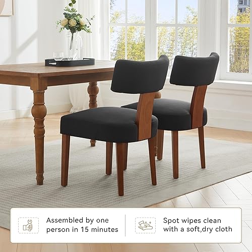 Miniatura 6 de Set of 2 Modern Armless Dining Chairs with Curved Backrest and Solid Wood Legs, Table & Chair Sets for Dining Room Living Room Kitchen Office,Black