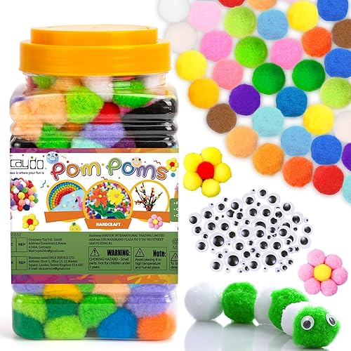 Miniatura 2 de Caydo [400 piezas] - 300 pompones surtidos de 1 pulgada con 100 pompones multicolor para artes y manualidades para niños, decoración de manualidades