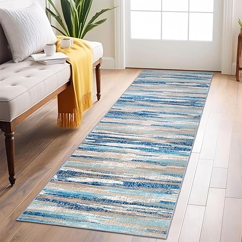 Miniatura 161 de Alfombra moderna abstracta de 2 x 6 pies, alfombra de pasillo lavable gris negro multi para cocina, antideslizante, suave, alfombra delgada de Gris