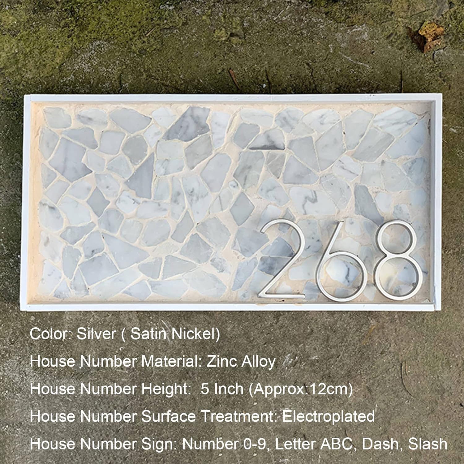 3D Floating House Plaque Numbers 5 Inch Silver Satin Nickel Sign #0-9 Alphabet Letters ABC Dash Slash Signage Home Exterior Door Outdoor Address Plate, Zinc Alloy Electroplated, Screw Mounted (A)