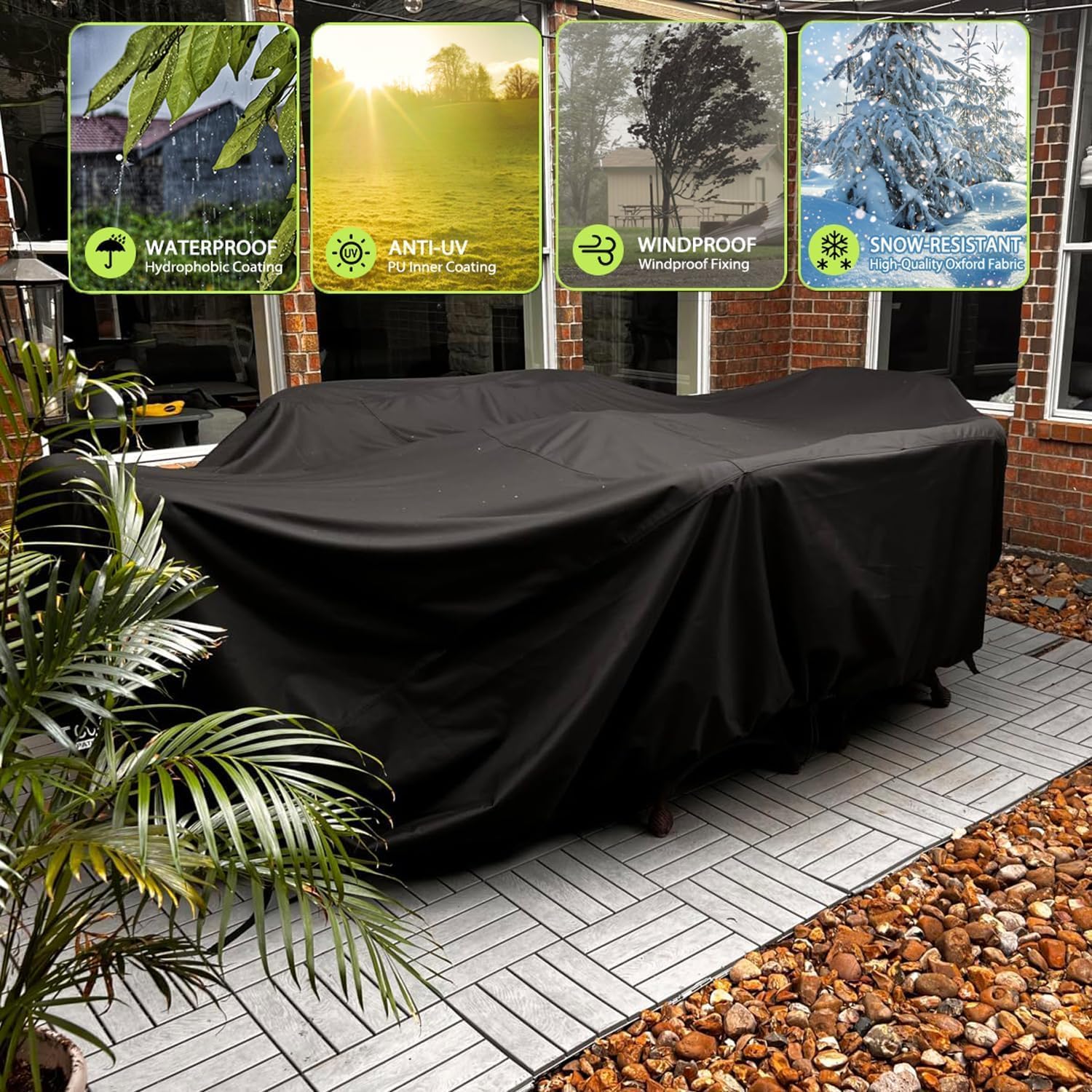 Patio set Covers Waterproof Outdoor Large 106L x 35W x 28H inches Patio Furniture Covers, Heavy-Duty 600D Oxford Patio Couch Cover Lawn Furniture Set for 6/7/8 PCS Sets Sectional Sofa Couch