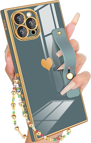 Miniatura 7 de Petitian Funda para iPhone 14 Pro Max con soporte y cuerda, fundas de lujo para mujeres y niñas, diseño electrochapado en corazón, para 14 Pro Max