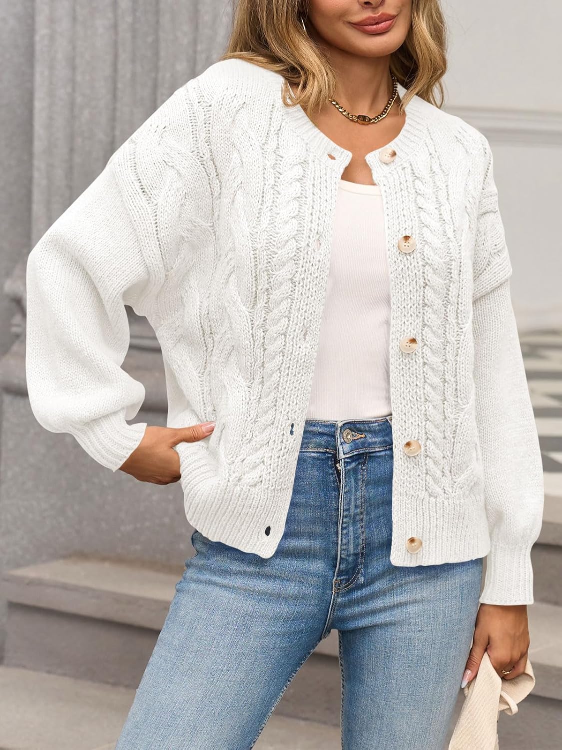 Yousify Womens Open Front Cardigan Sweaters Casual Cable Knit Long Sleeve Button Down Chunky Loose Fall Sweater - Image 4