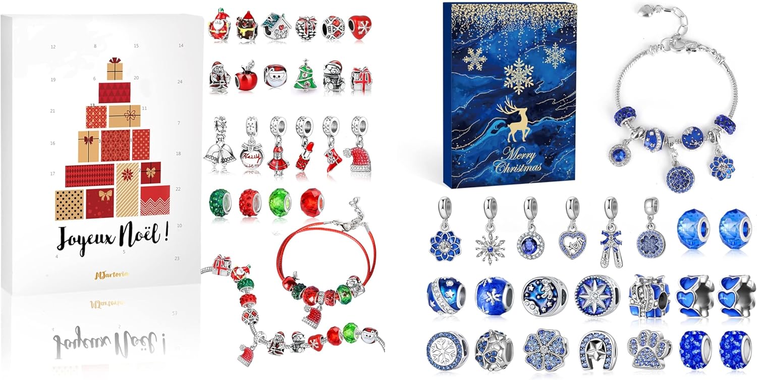 MJartoria Bundle - Advent Calendar 2024 Red Jewelry 24 Days Christmas Countdown and Royal Blue Jewelry 24 Days Christmas Countdown