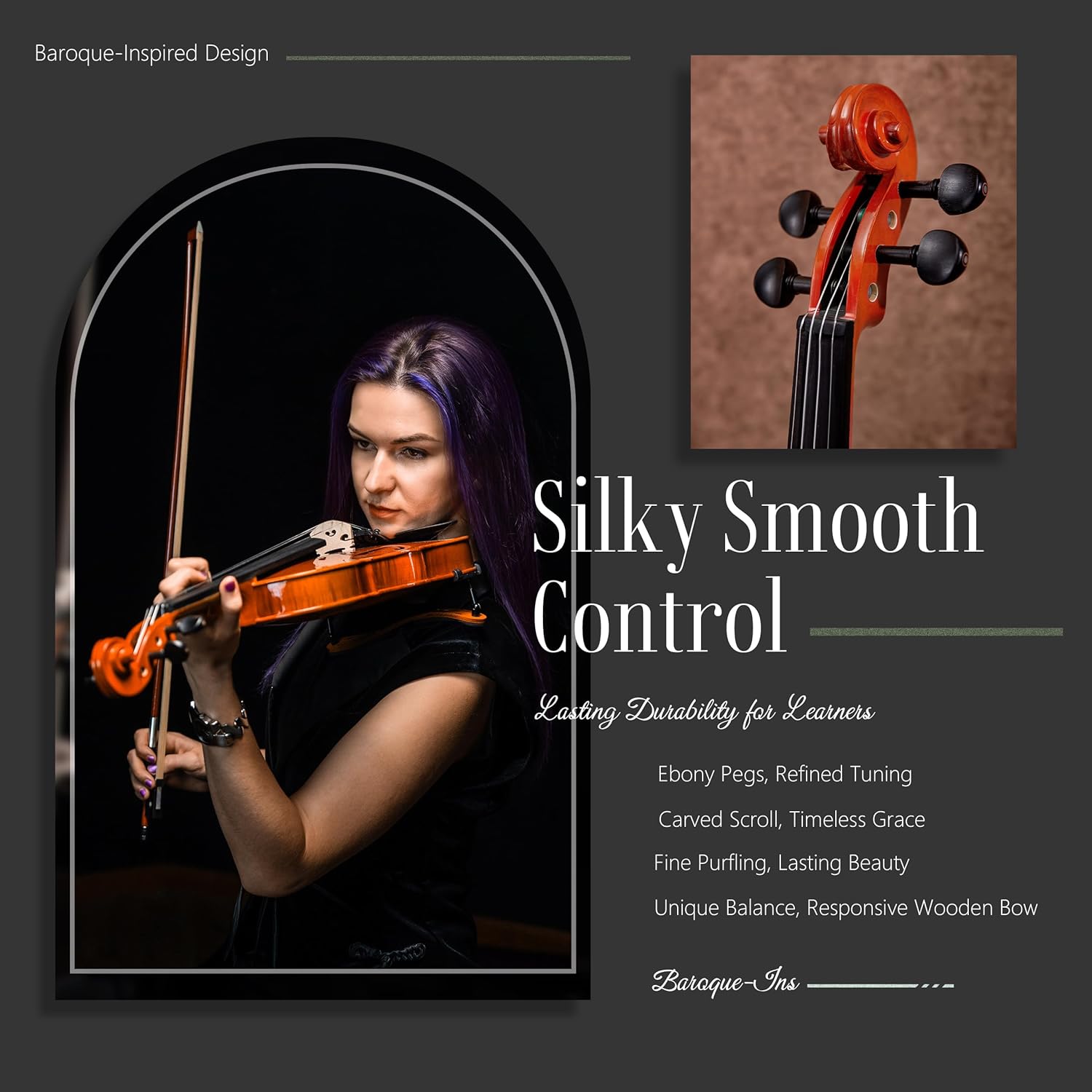 AKLOT Handcrafted Flamed Maple Violin: Full Size Glossy Fiddle, Acoustic Advanced 4/4 Violin Kit with Ebony Bow, Solid Wood Shoulder Rest, Lesson Book, Hard Case, Extra Strings, Tuner (VRT-AdvOB)