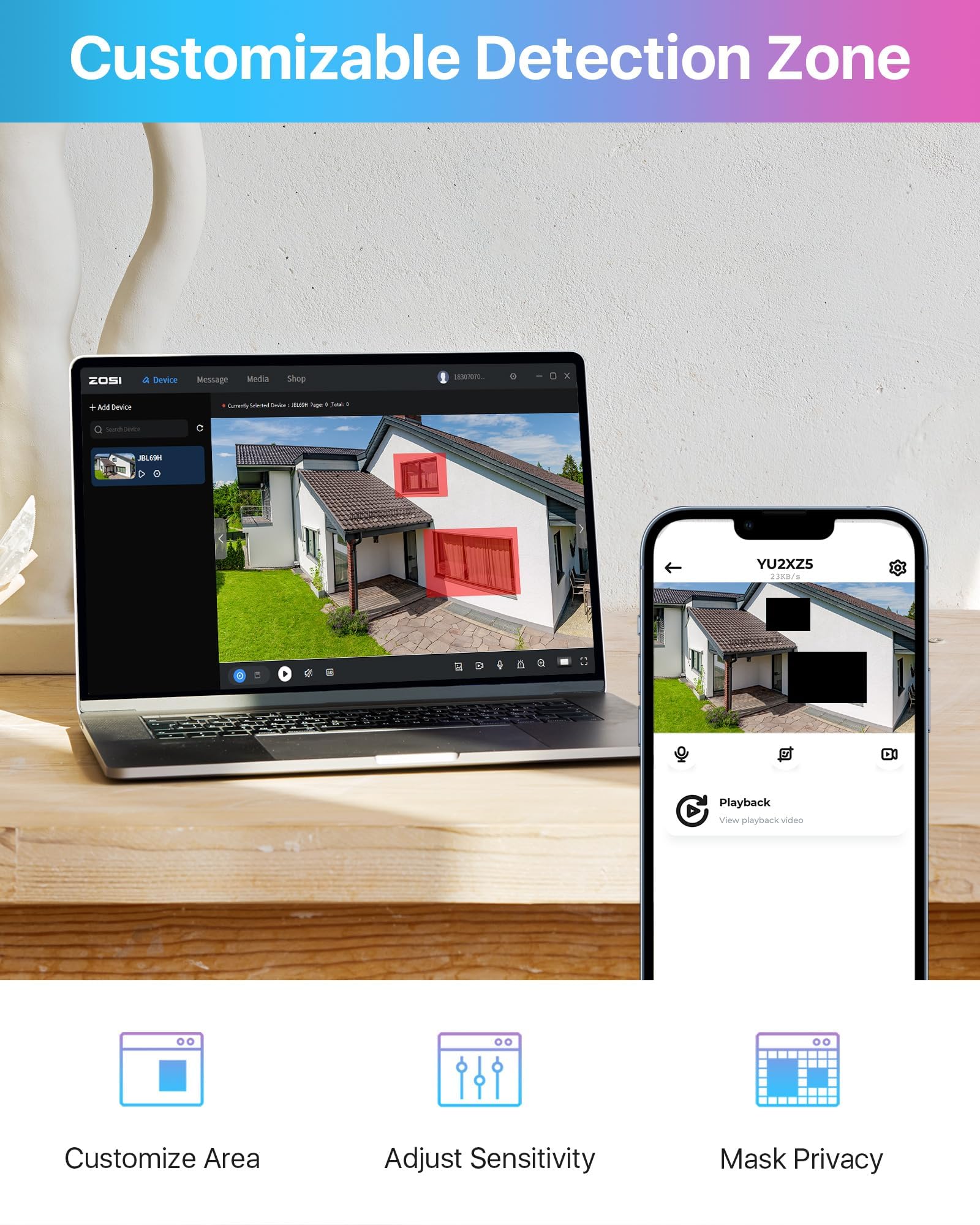 ZOSI Enregistreur DVR 8CH H.265+ 1080P, Détection Personne & Véhicule, Alerte APP Gratuite, sans Disque Dur, Enregistrement 24/7 pour Vidéo Surveillance