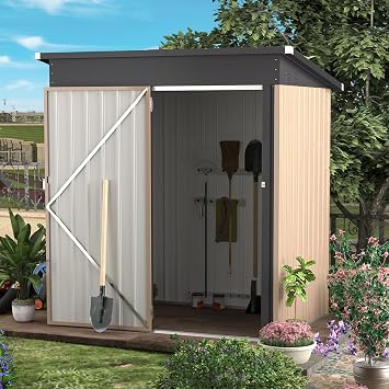 U-MAX 5x3ft Metal Shed,Garden Sheds and Outdoor Storage with Lockable Door, Small Outside Storage Box Waterproof for Backyard,Garden,GreyBase Size150x86CM