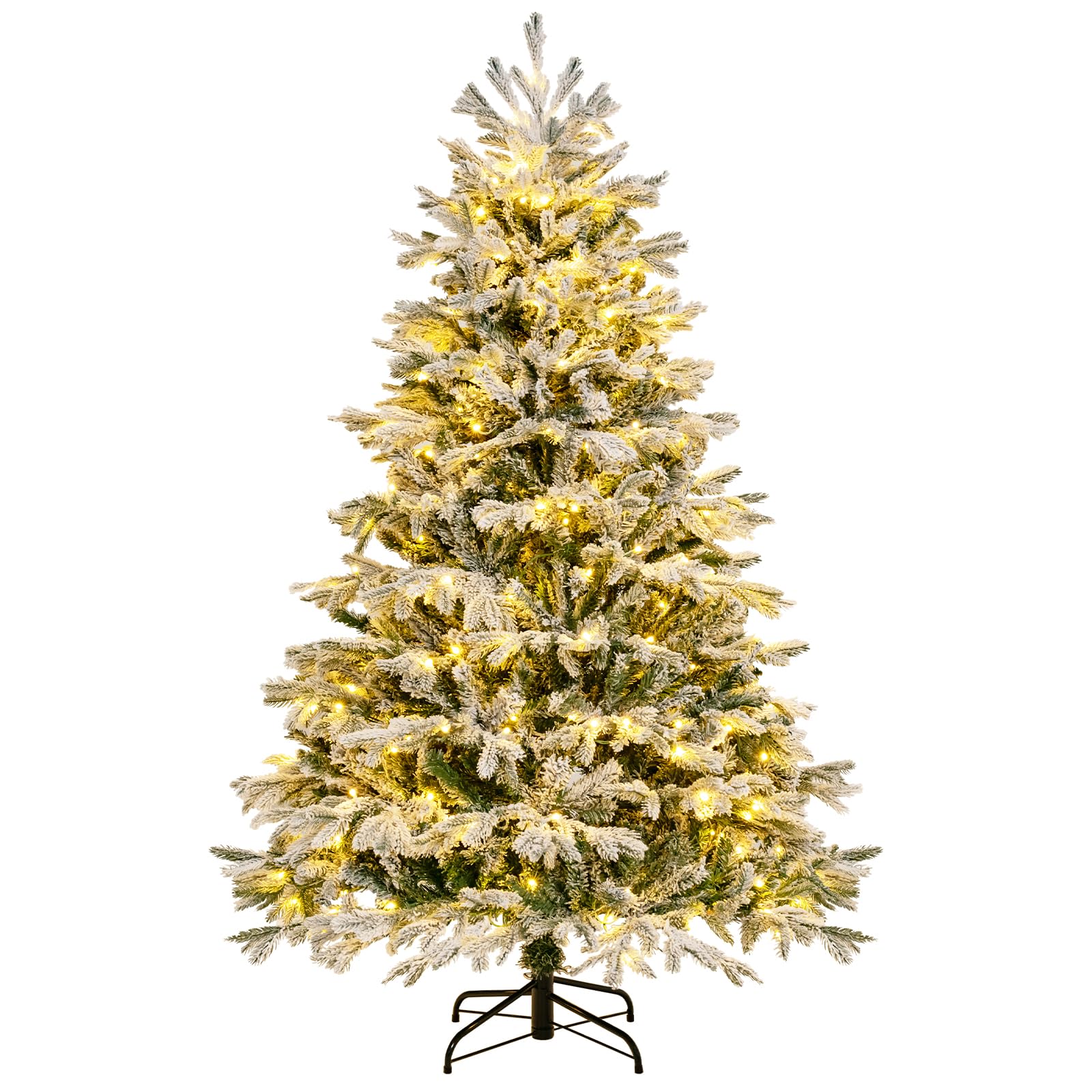 COSTWAY Arbol de Navidad Nevado con Luces 180cm, Arbol de Navidad con Luces Incorporadas, 350 Luces LED Blancas Cálidas, 1022 Puntas de PE y PVC, Arvore de Natal Hogar Oficina Tienda(180cm)