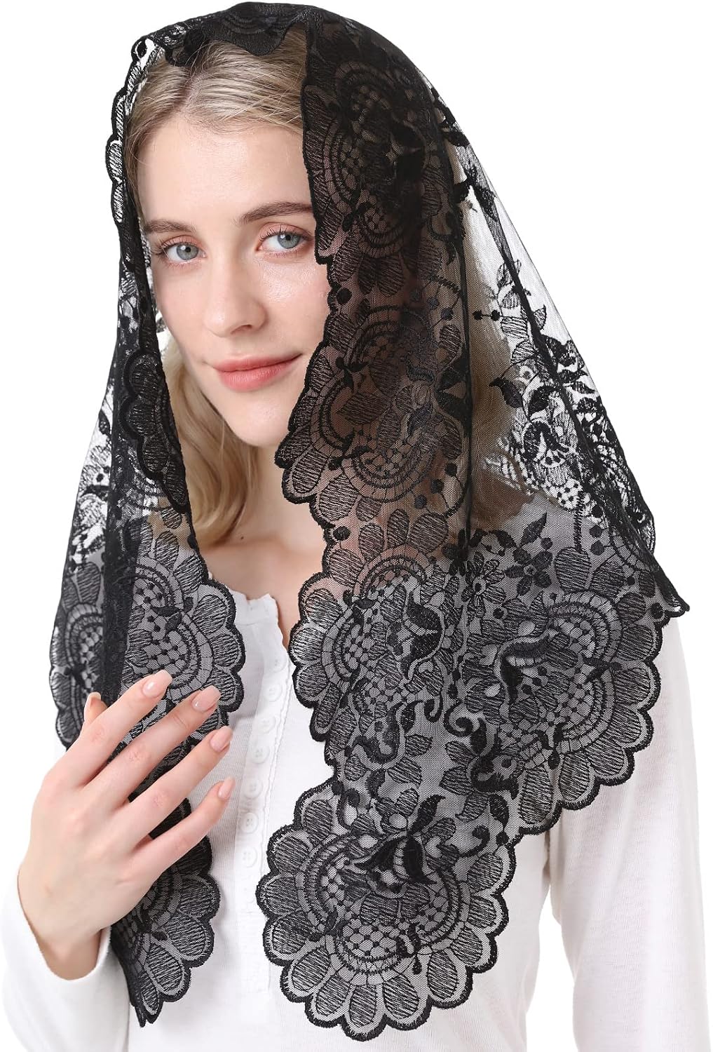 Church Veil for Women - Catholic Latin Mass Veil with Lace Embroidery Mantilla Head Covering