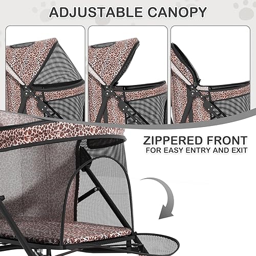 Miniatura 3 de MoNiBloom Cochecito para mascotas de 4 ruedas, fácil de plegar con forma de paraguas para perros y gatos, con bolsa de almacenamiento y malla