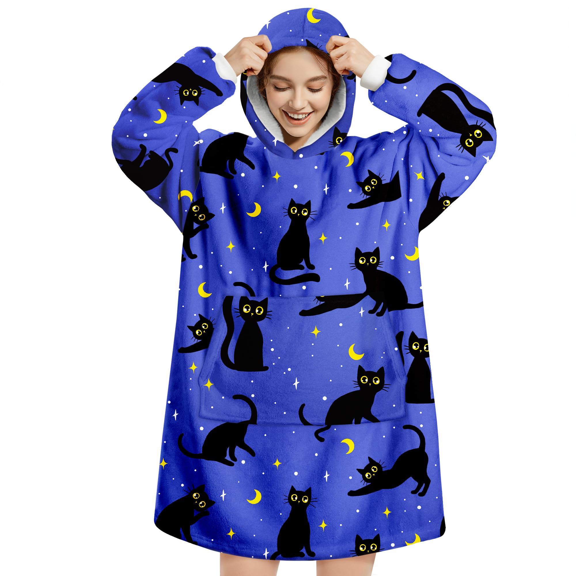 Queenshin Oversized Wearable Blanket Fluffy Hoodie for Women Men Cosy Gifts