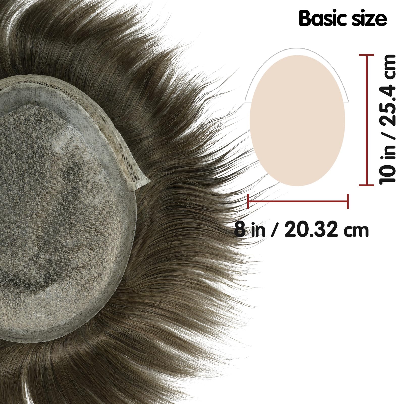 Lordhair Tupet bez węzłów, dla mężczyzn, skóra z prostym wstrzykiwaniem, system włosów ludzkich, rozmiar podstawowy 20 x 25 cm, lekka, średnia gęstość (#4ASH)