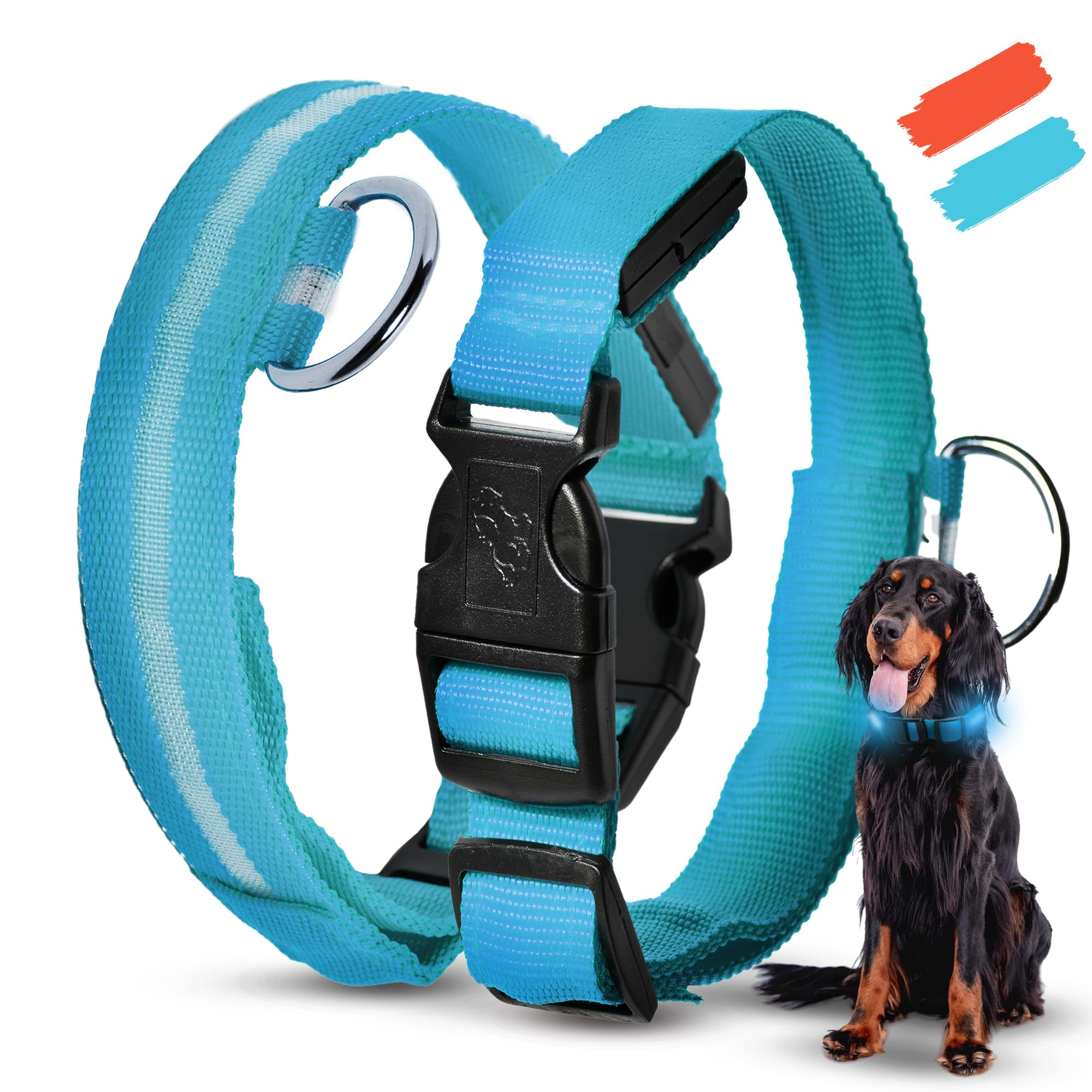 VIPA Collar Perro - Collar Perro Pequeño Recargable por USB - Contiene 3 Modos de Luz - Transpirable y Ajustable - Seguridad Nocturna con LED para Perros Pequeños/Medianos/Grandes.