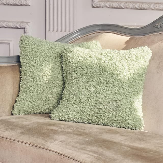 Amélie Home Super Soft Teddy Faux Fur Throw Pillow Case Cushion Covers Invisible ZipperPack of 2 45x45cm (18"x18") Decorative for Couch Sofa Bedroom