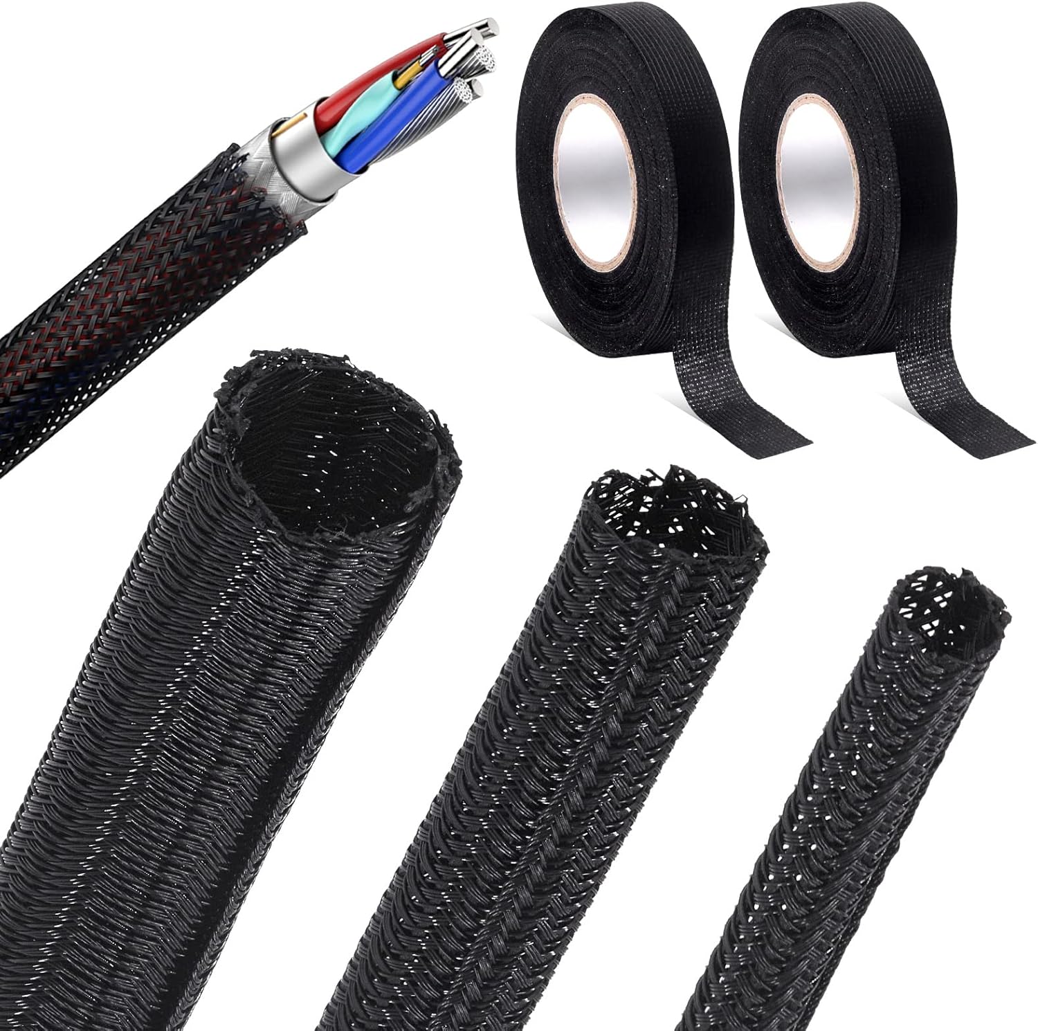 Wokape 3Pcs Black 3 Sizes Cord Protector Wire Loom Tubing Cable Sleeve