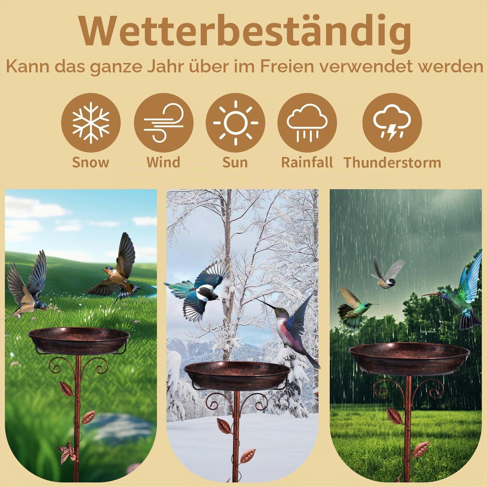 Vogelbad für den Garten, Vogeltränke Stehend, 39In Metall Vintage Freistehendes Vogelbad mit Stabiler 5-Zinken-Basis, Vogeltränke Groß Frostsicher Winterfest, Verbesserte Version