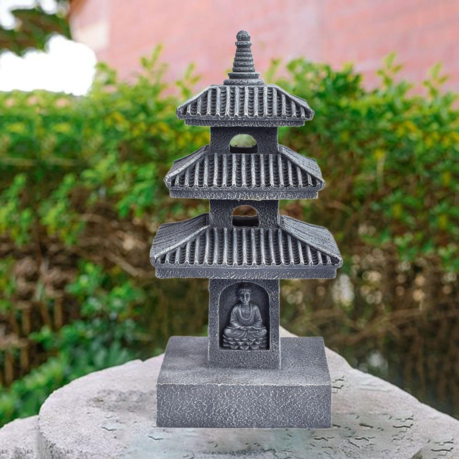 Statua da Giardino a Forma di Pagoda Solare, Ornamento per Paesaggio Cinese, Decorazione per Cortile, Statuetta in Resina, Scultura in Pietra Artigian, Grigio Scuro