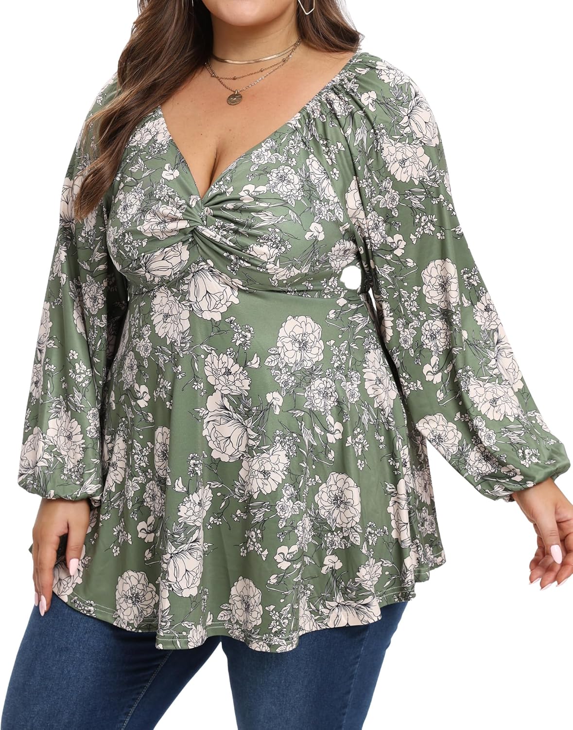 Womens Plus Size Tops Long Sleeve Twist Knot V Neck Shirts Casual Loose Tunic Blouse Fall and Winter - Image 3