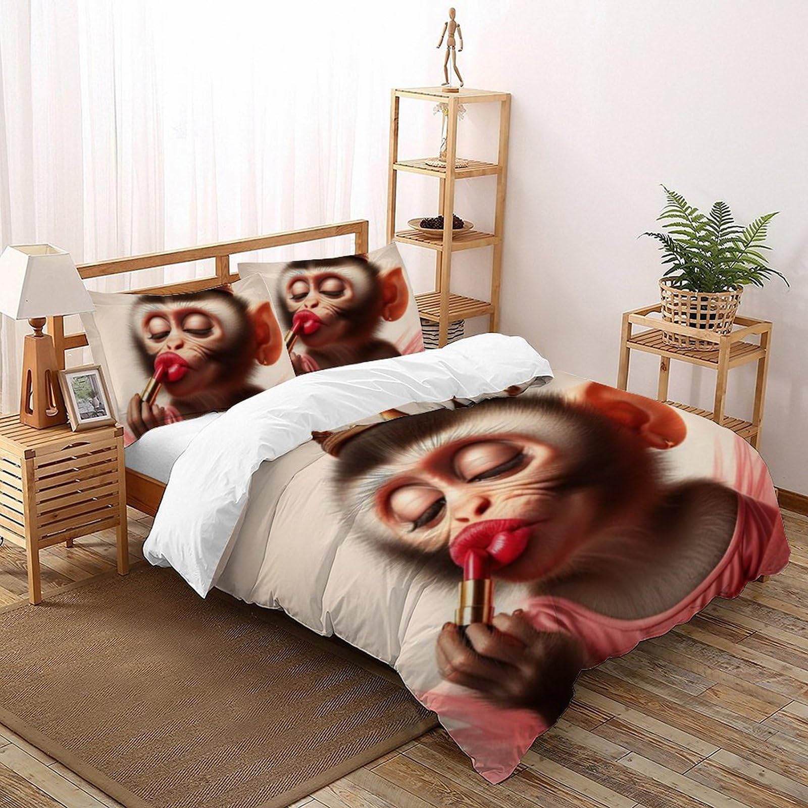 Housse de couette double 200x200cm Le Singe Bedding avec imprimé 3D animaux pour lit enfant