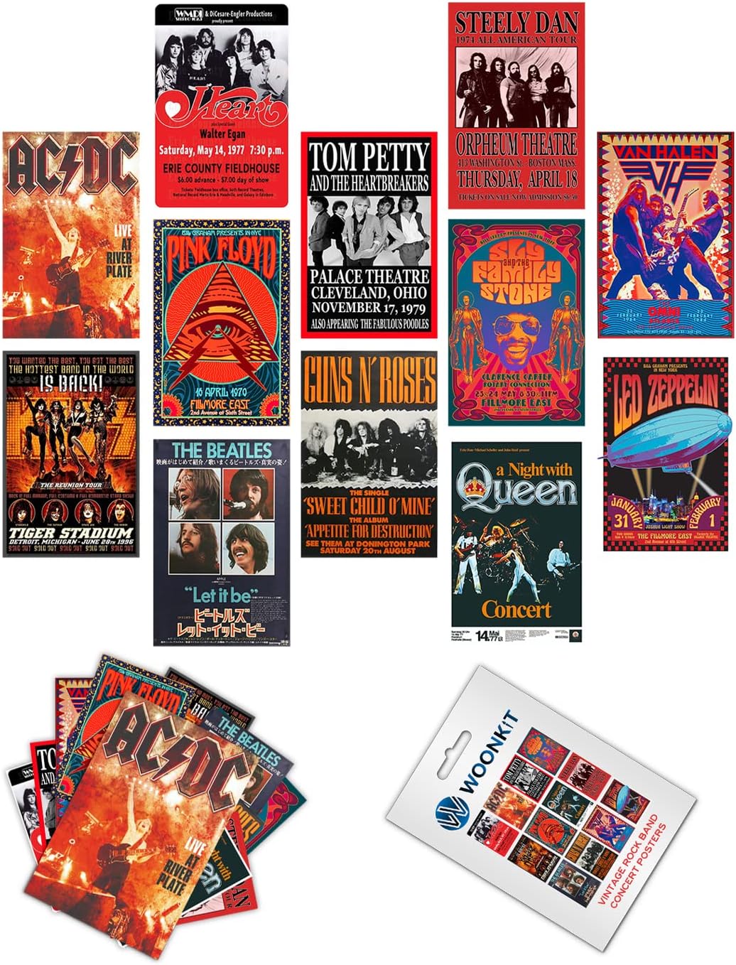 Woonkit Vintage Rock Band Posters for Room Aesthetic, 70s 80s 90s Retro Bedroom Decor Wall Art, Concert Poster Collage, Old Music Album Cover Prints (12 SET B, 7.8X11.8 INCH)