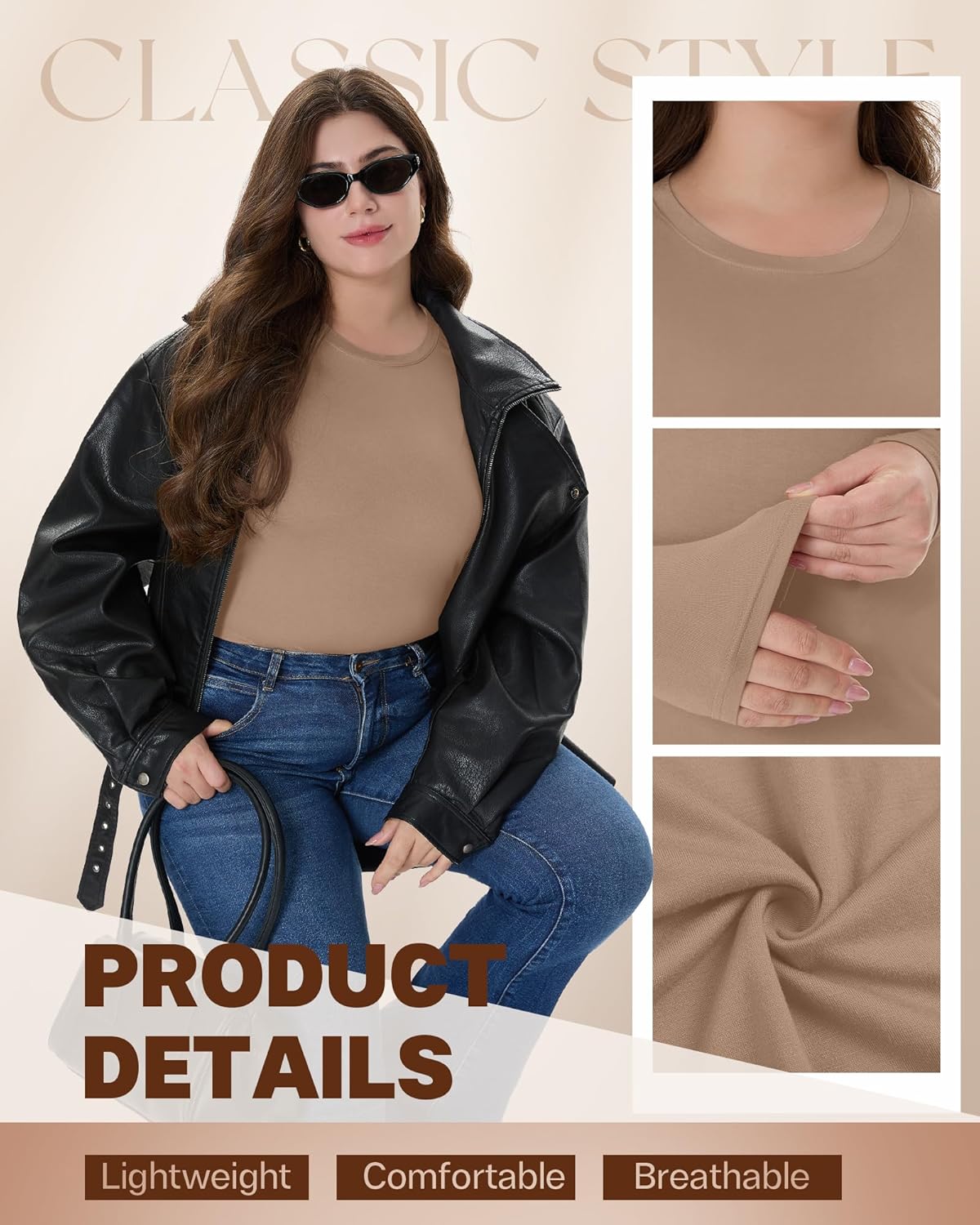 4 Pack Women's Plus Size Long Sleeve Shirts, Crew Neck Slim Fit Tunic T Shirt Casual Basic Tops - Image 5