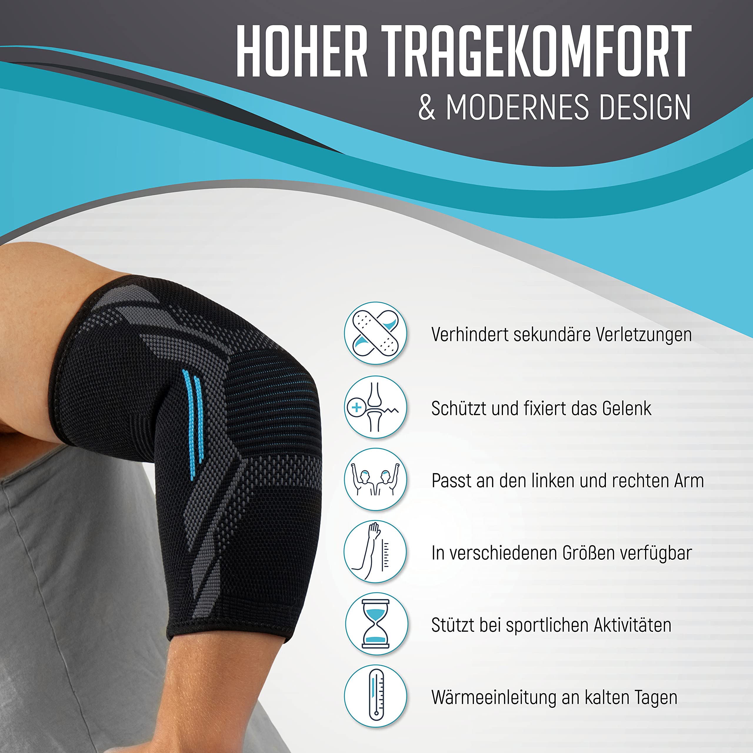 Ellenbogenbandage für Damen und Herren – Elastische Kompressionsbandage, rutschfester Halt, atmungsaktiv, ideal für Sport, Fitness, Tennis, Golf, Alltag