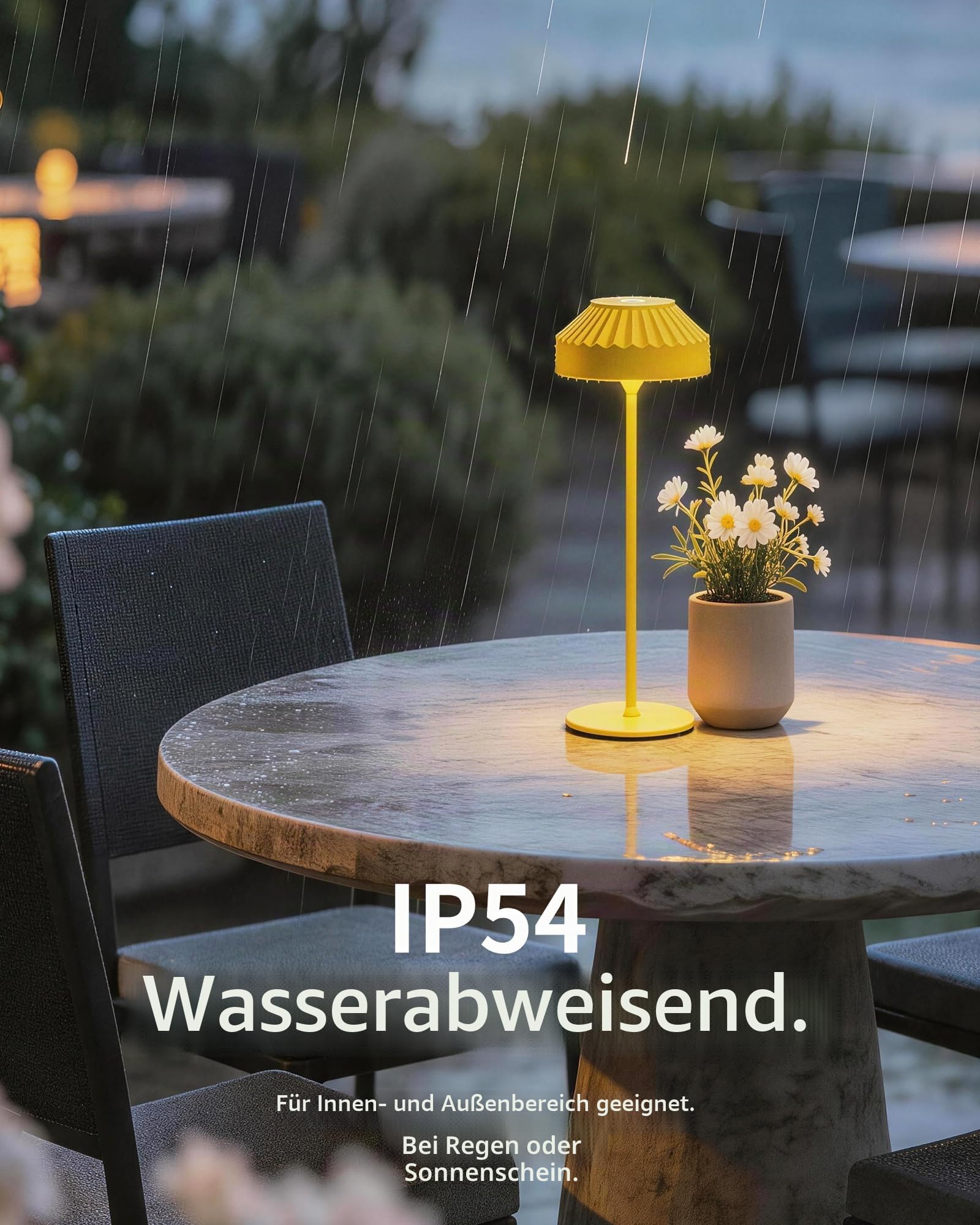 Kabellose Akku LED Tischlampe 2er Pack TL16 VIOA | 25 cm LED-Tischlampe aus massivem Aluminium, für Schlafzimmer, Wohnzimmer, Esszimmer und Terrasse, IP54,2600 mAh, Gelb