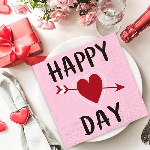 Miniatura 5 de Whaline Paquete de 80 servilletas de papel para el día de San Valentín de 6.5 x 6.5 pulgadas, servilletas desechables de corazón para fiesta de San