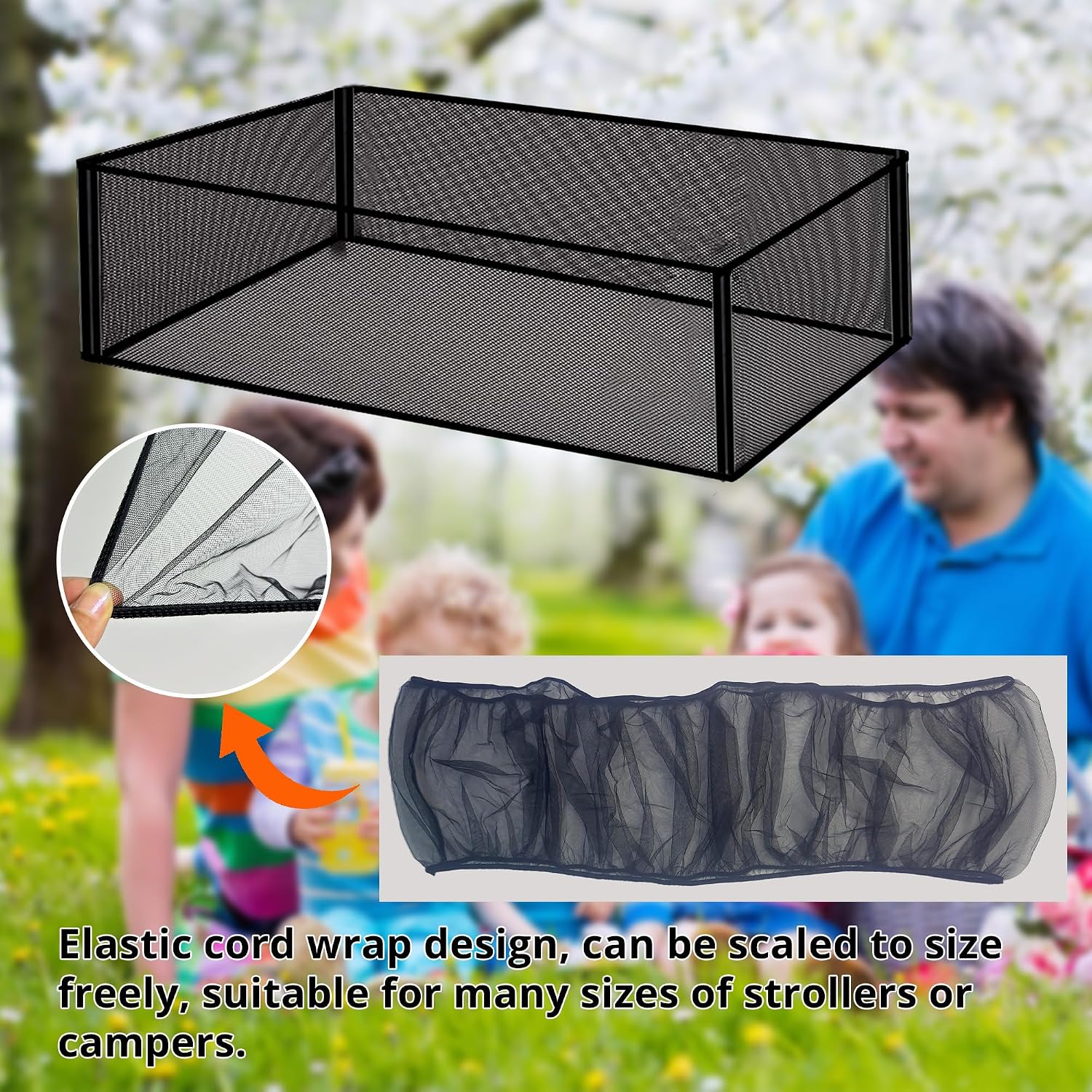 Mosquito Sunshade Net Canopy Compatible for Wonderfold W4/W2 Stroller Wagon 4-Sided Breathable Lightweight Mesh Protection from Insects for Wagon Universal(Black)