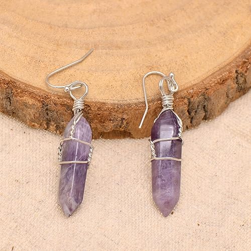 Miniatura 8 de Joseph Brothers Natural White Quartz Wire Wrapped Point Crystal Earrings for Women Reiki Energy Healing